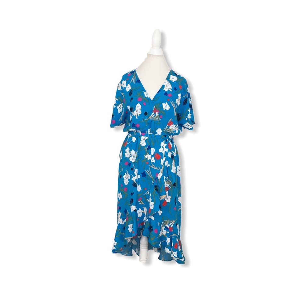 J. Crew Faux Wrap Dress V Neck High Low Ruffle Hem